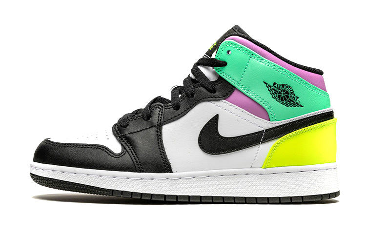 エアジョーダン1 Nike GS Air Jordan 1 Mid "White/Black/Volt/Green Glow" 554725-175