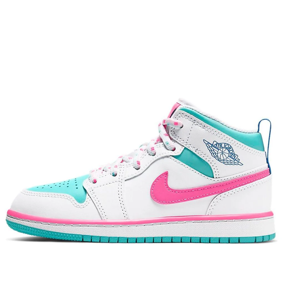 エアジョーダン1 Nike PS Air Jordan 1 Mid "White/Pink Green Soar" 640737-102