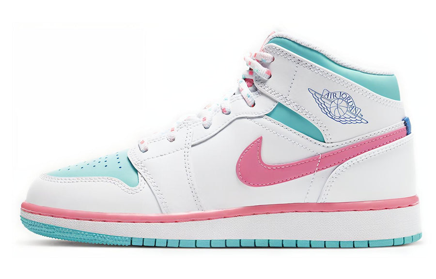 エアジョーダン1 Nike GS Air Jordan 1 Mid "White Pink Green Soar" 555112-102