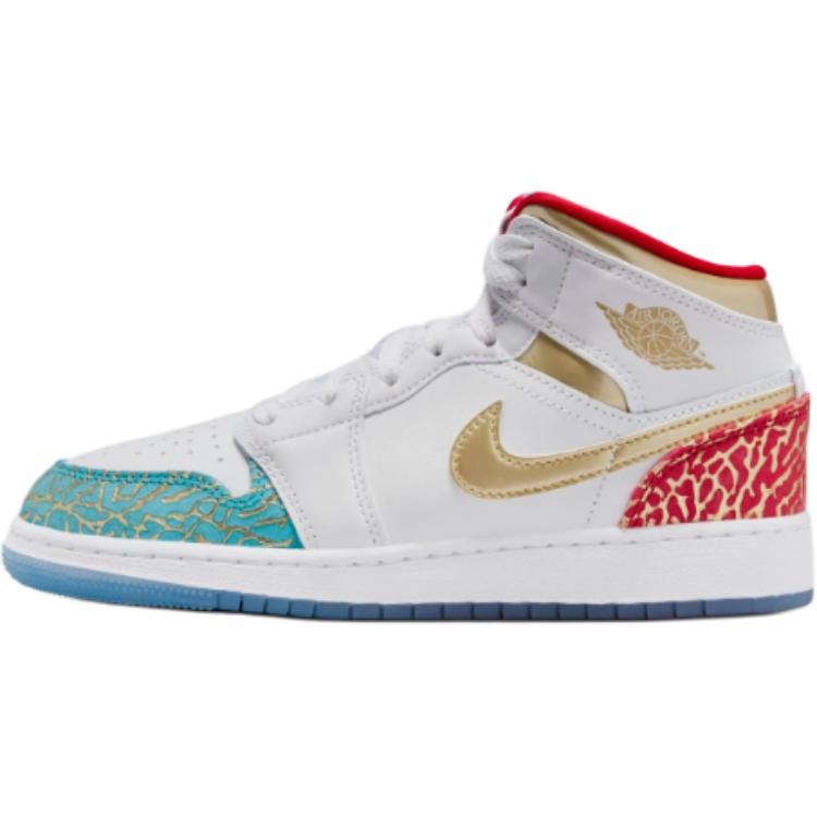 エアジョーダン1 Nike GS Air Jordan 1 Mid SS "White/University Red/Metallic Gold" FB2212-100