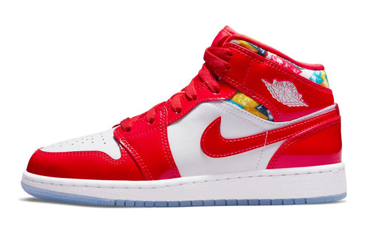 エアジョーダン1 Nike GS Air Jordan 1 Mid "Barcelona Sweater Red Patent" DC7248-600
