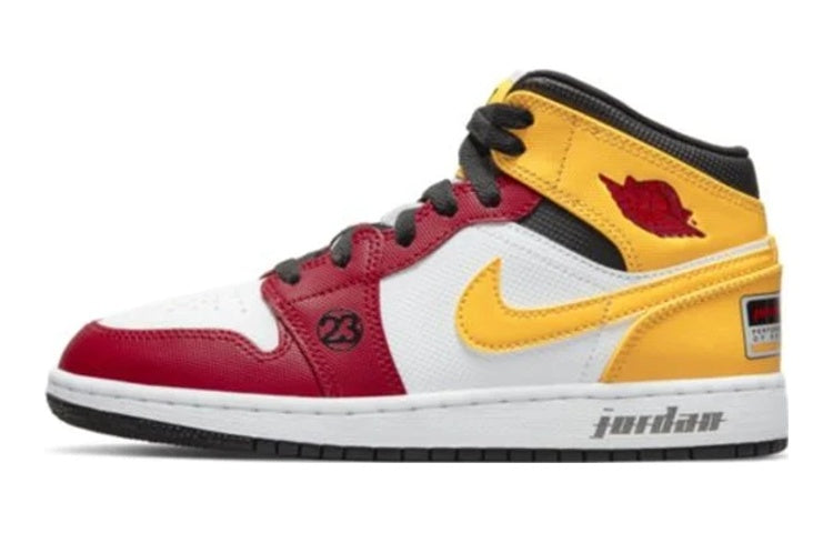 エアジョーダン1 Nike GS Air Jordan 1 Mid SE Motorsports "White/Varsity Red/Yellow" DJ0336-067