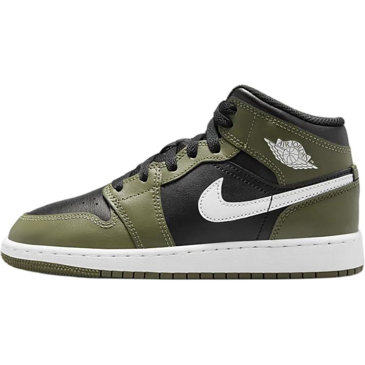 エアジョーダン1 Nike GS Air Jordan 1 Mid "Black/Medium Olive/White" DQ8423-092